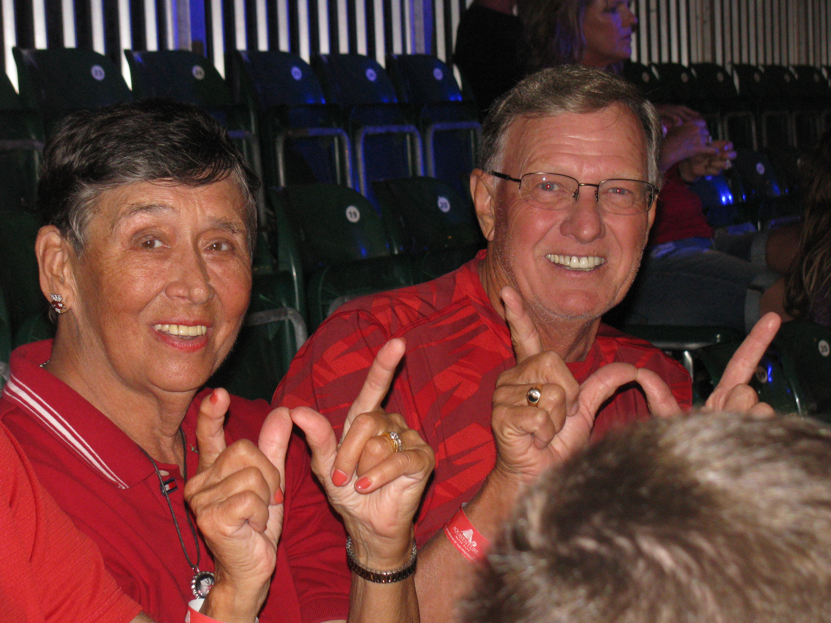 Daryl and Dawn Lund are seen smiling at the Battle 4 Atlantis basketball tournament in 2014. Photo Courtesy of Daryl Lund. 