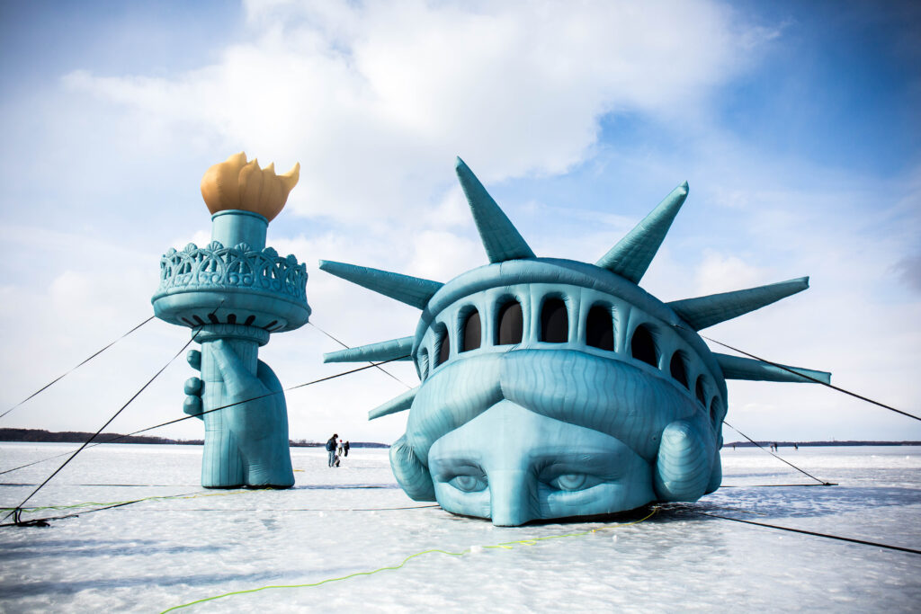 Lady Liberty on the ice