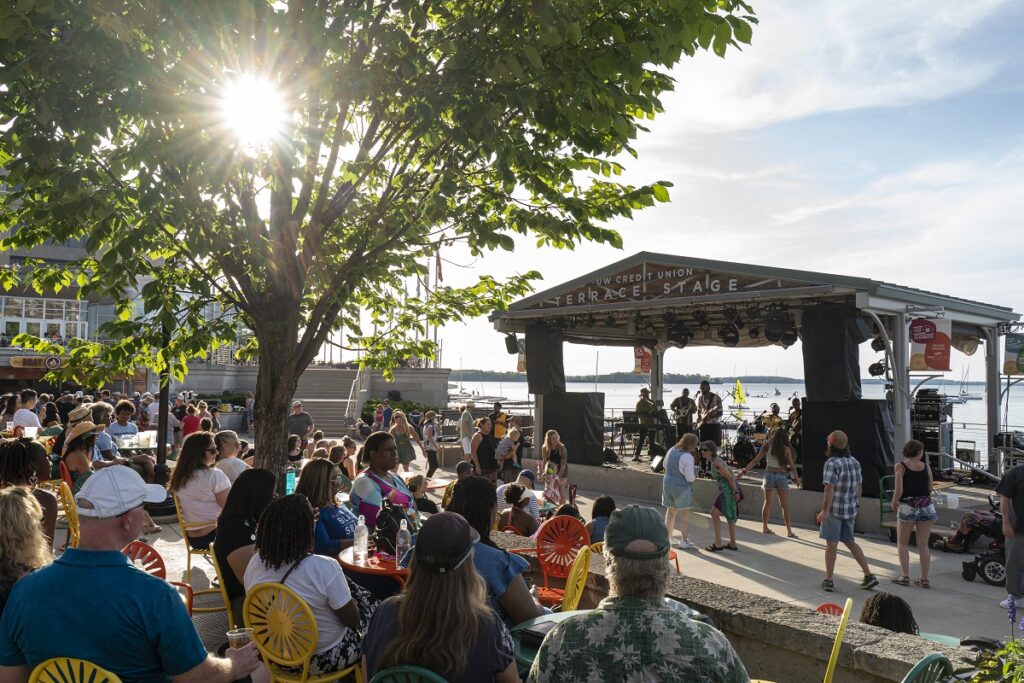 A view of the Terrace stage on a beautiful summer day during Jazz Fest.