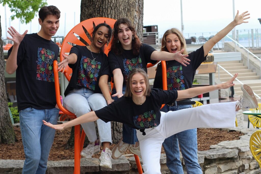 Student staff from the Union's Marketing department, modeling some of their fantastic design work.