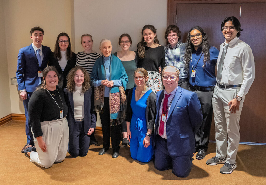 Jane Goodall and the students who brought her to the Wisconsin Union